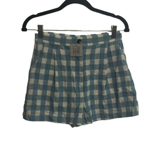 Dr. Bloom Barcelona SL Shorts Pleated waist Outlet Beat Vichy Agua Size SM NWT - Picture 5 of 7